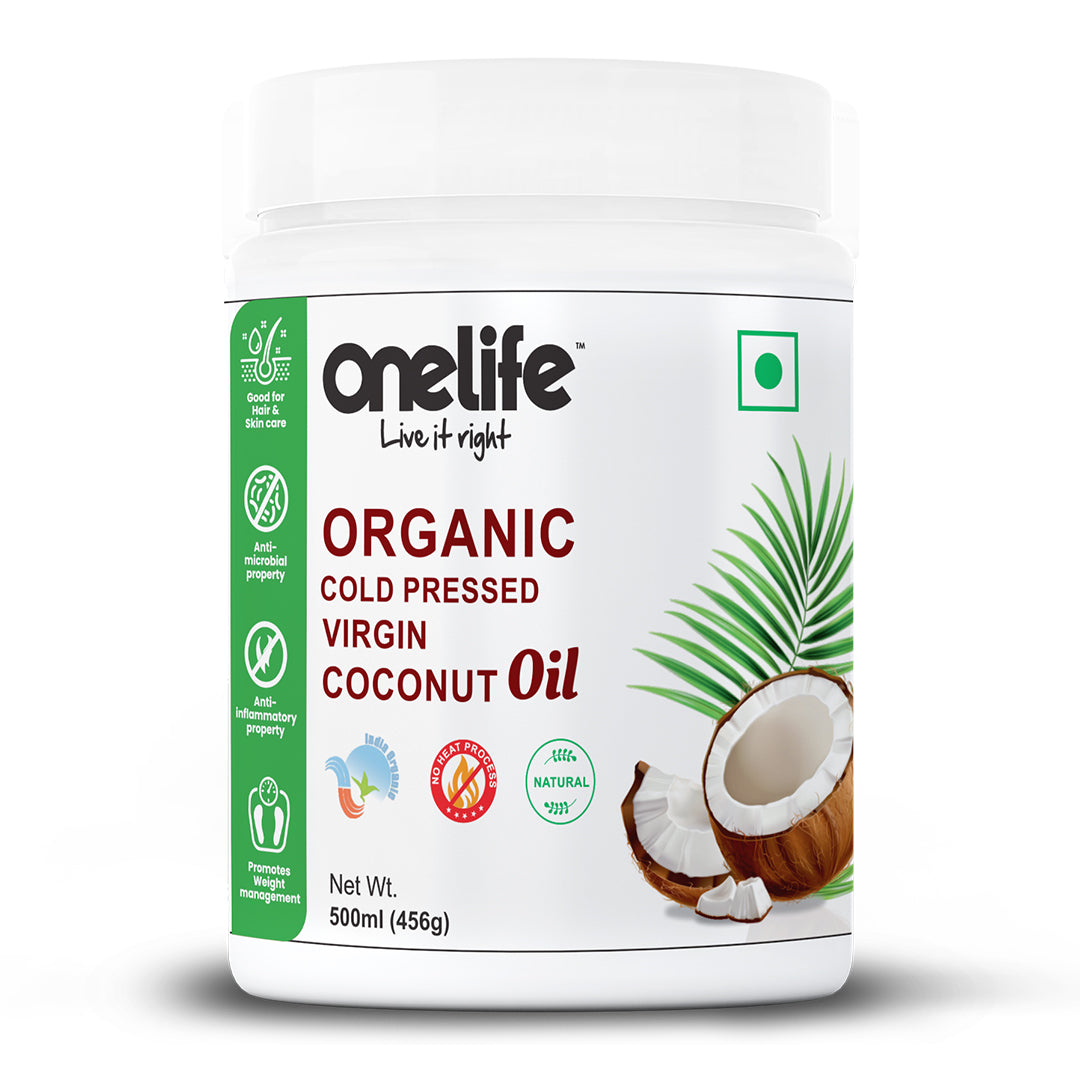 Onelife Organic Cold Pressed Natural Virgin Coconut Oil I For Dietary, Skin & Hair, Dental I Use As Cooking Oil, Skin Moisturizer & Hair Conditioner, Baby Oil 500ml