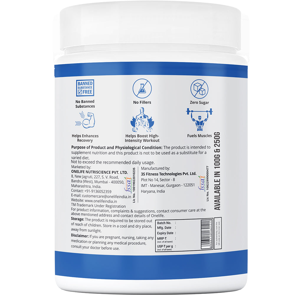 Onelife Micronized Creatine Monohydrate Powder 3000mg I Instantized & Additives Free I Enhance Strength, Endurance & Athletic Performance, Muscle Recovery I Unflavoured 250g I 83 Servings