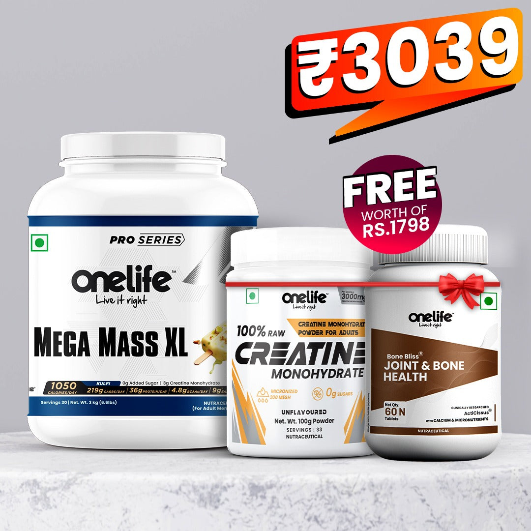 Workout Essential Kit 1 : Buy Mega Mass Gainer XL and get Creatine & Bonebliss FREE!