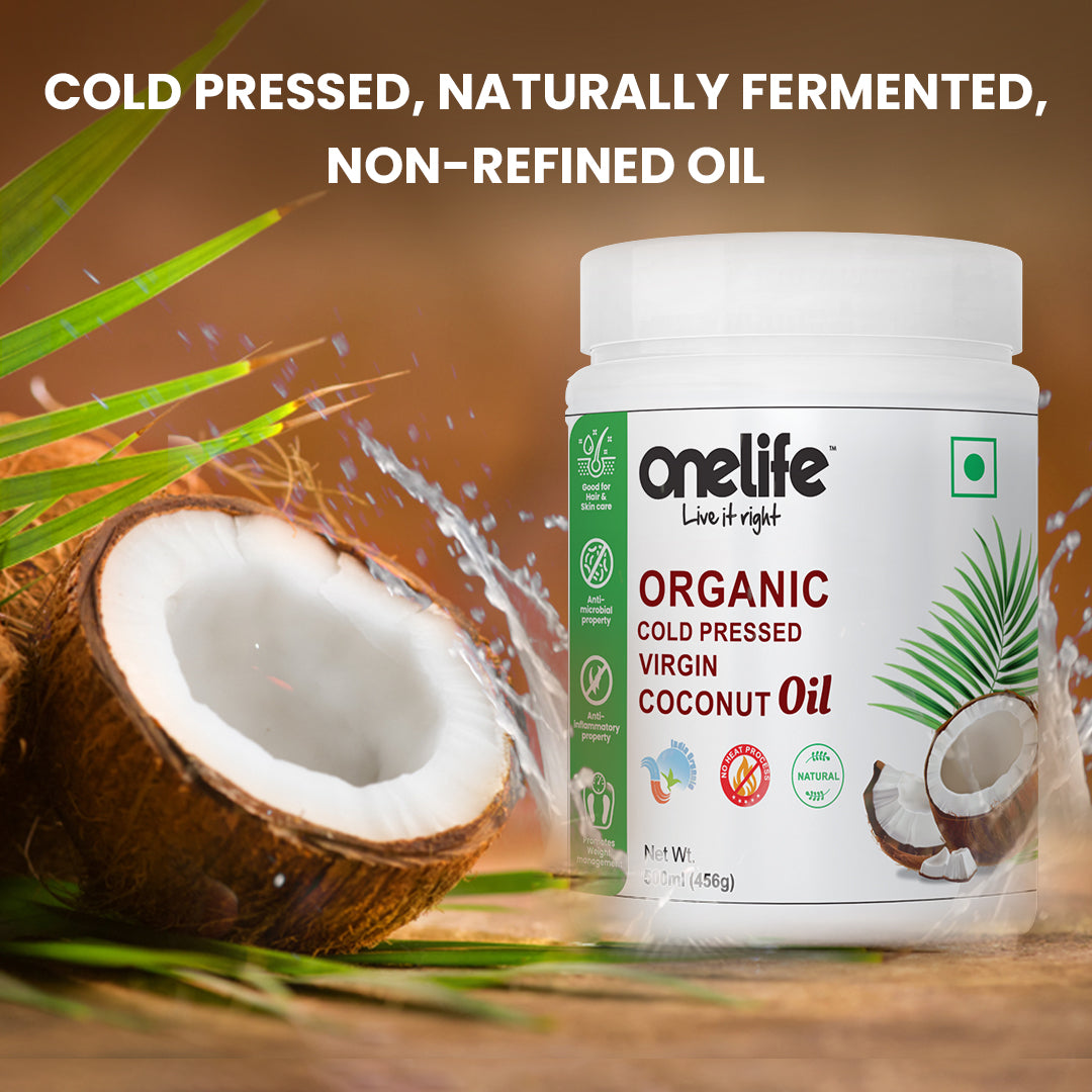 Onelife Organic Cold Pressed Natural Virgin Coconut Oil I For Dietary, Skin & Hair, Dental I Use As Cooking Oil, Skin Moisturizer & Hair Conditioner, Baby Oil 500ml