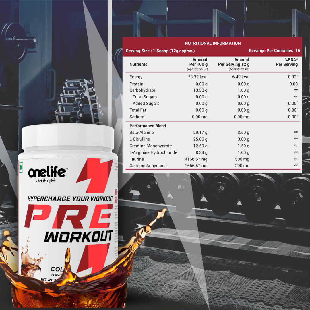 Pre Workout- 200g | Cola Flavour | Powered with Citrulline, Beta-Alanine, Taurine and Caffeine