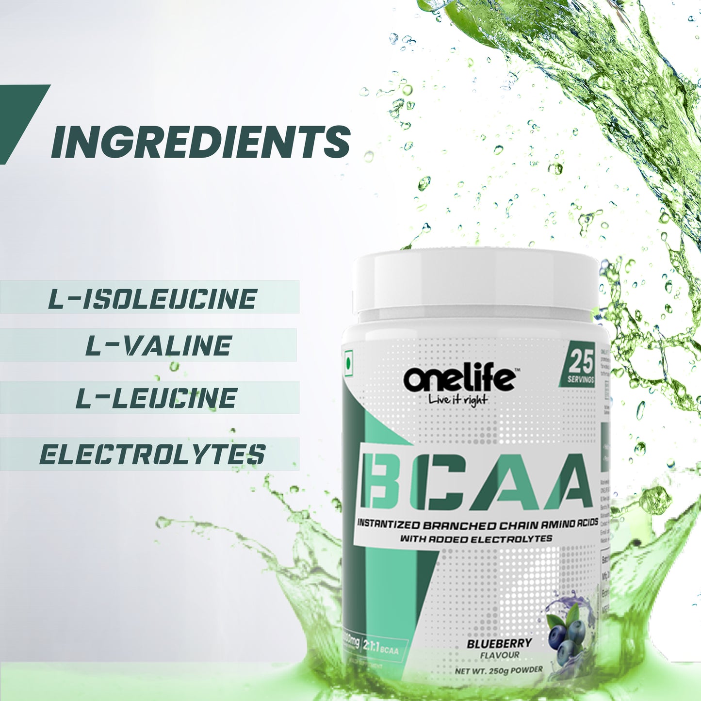 Blueberry BCAA - 250gms (6000mg BCAA, 2:1:1) per serving for Intra workout & Post Workout