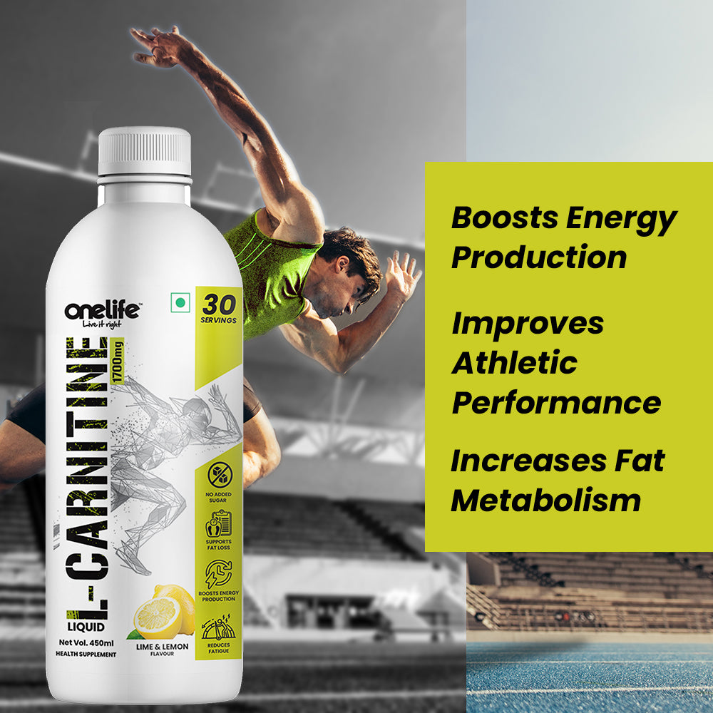 Onelife L-Carnitine 1700mg | Liquid Form | Uses the Stored Fat in the Body to Increase Energy Production Helps in Weight Management and Boost Energy in Lemon Flavour 30 Servings