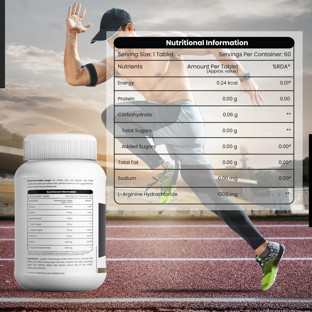 L-Arginine, 60 Tablets (Nitrous Oxide Booster, L-Arginine 1000mg, Pre / Post Workout Supplement)