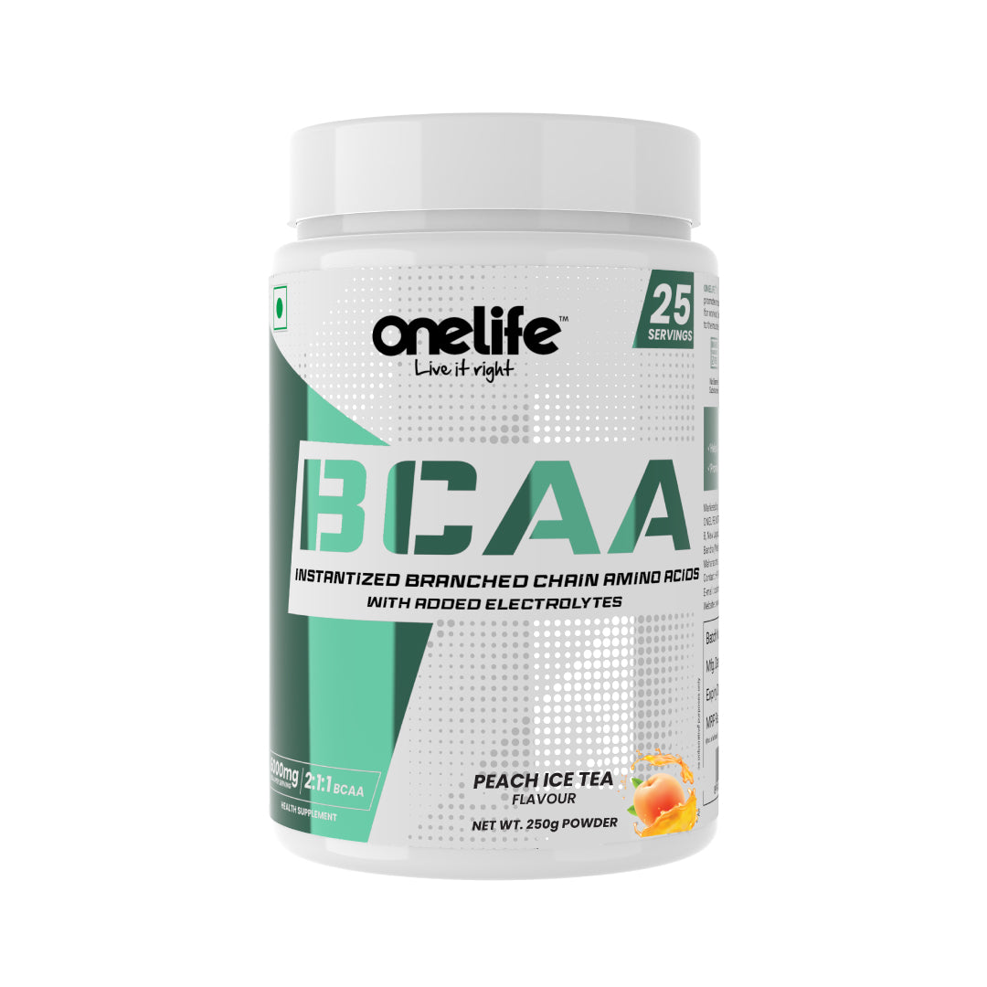 Peach Ice Tea BCAA - 250gms (6000mg BCAA, 2:1:1) per serving for Intra workout & Post Workout